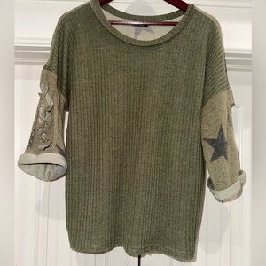 Miss Me Olive Green Star Pullover – Soft Knit, Cutout Details